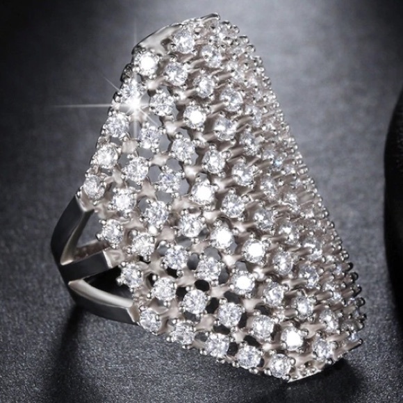 Boho Mesh Silver CZ Knuckle Ring NEW! - Picture 2 of 4